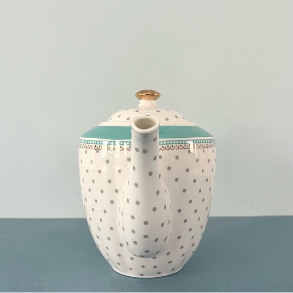 Grace’s Teaware Josephine Aqua Polka Dot Gold Porcelain Teapot - Picture 3 of 8